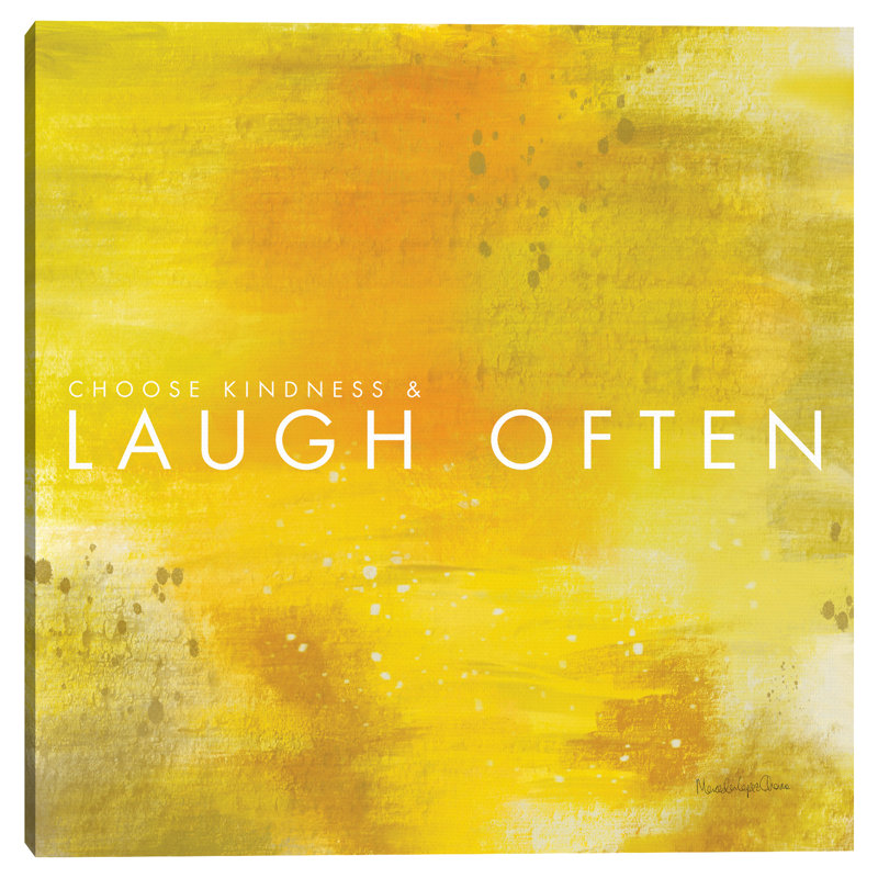 Laugh Often Gold and White Canvas Wall Art 24" x 24"
