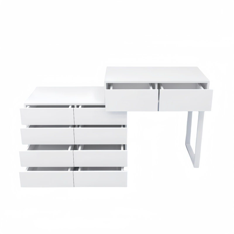Extended Desktop 10 Drawers Chest Of Drawer Without Handle White Colour Vanity