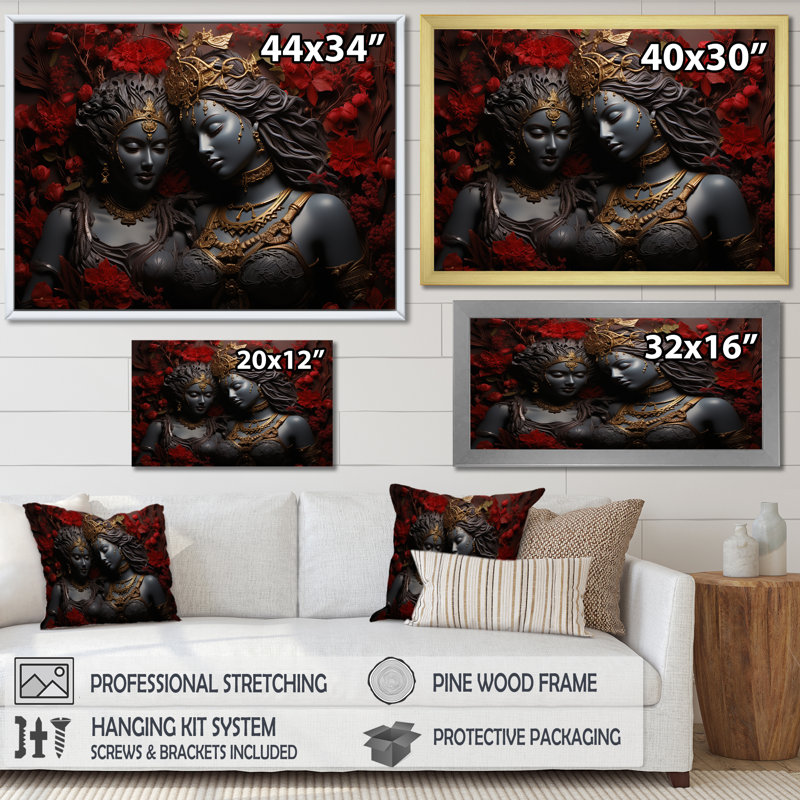 Hindouisme Ramayanas Regal Ruby sur toile, Cadre simple noir, H 34 po x l 44 po x P 1,5 po