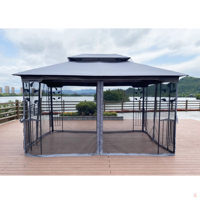 13X10 Outdoor Patio Gazebo Canopy Tent With Ventilated Double Roof And Mosquito Net(Detachable Mesh Screen On All Sides),Suitable For Lawn, Garden, Backyard And Deck