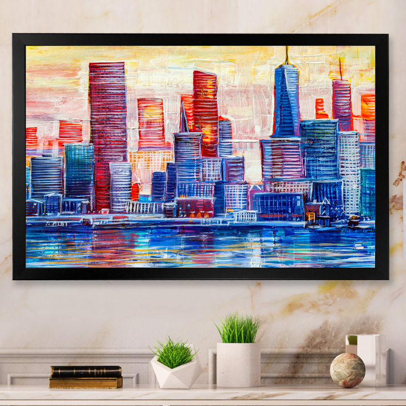 «Abstract Nyc Skyscrapers», peinture sur toile, Cadre photo noir, H 8 po x l 12 po x P 1 po