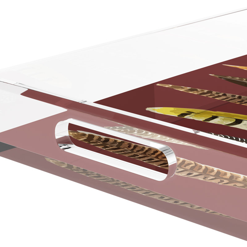 Pheasant Feathers Acrylic Rectangle Decorative Tray, Porto, 22.5"W x 14.5"D x 2"H