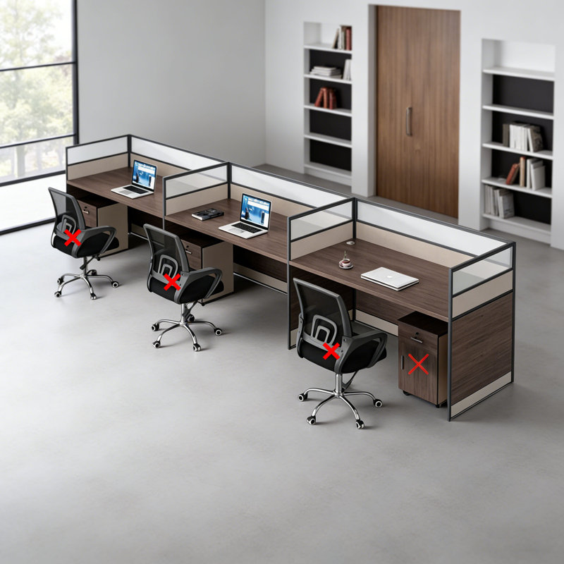Bureau rectangulaire pour 3 personnes, H 43,3 po x l 142,5 po x P 23,6 po