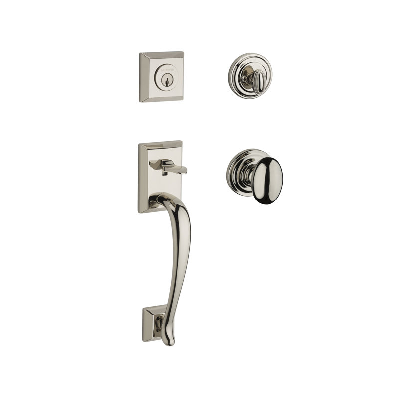 Napa Handleset with Single Cylinder Deadbolt and Door Knob and Rosette, Bright Nickel, Keyed Alike