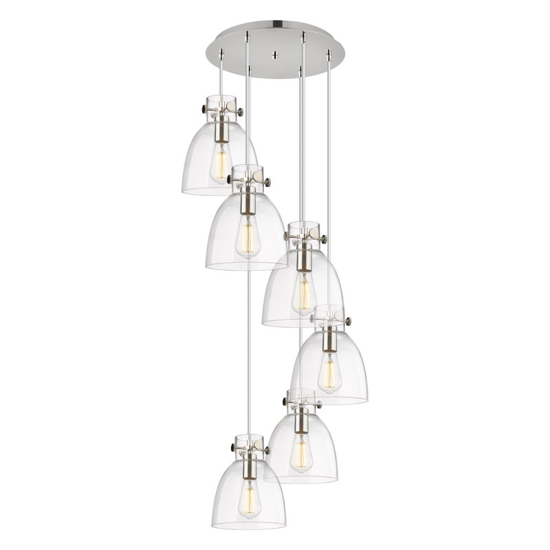 Luminaire suspendu 6 lumières Amrith, Transparent, Nickel poli