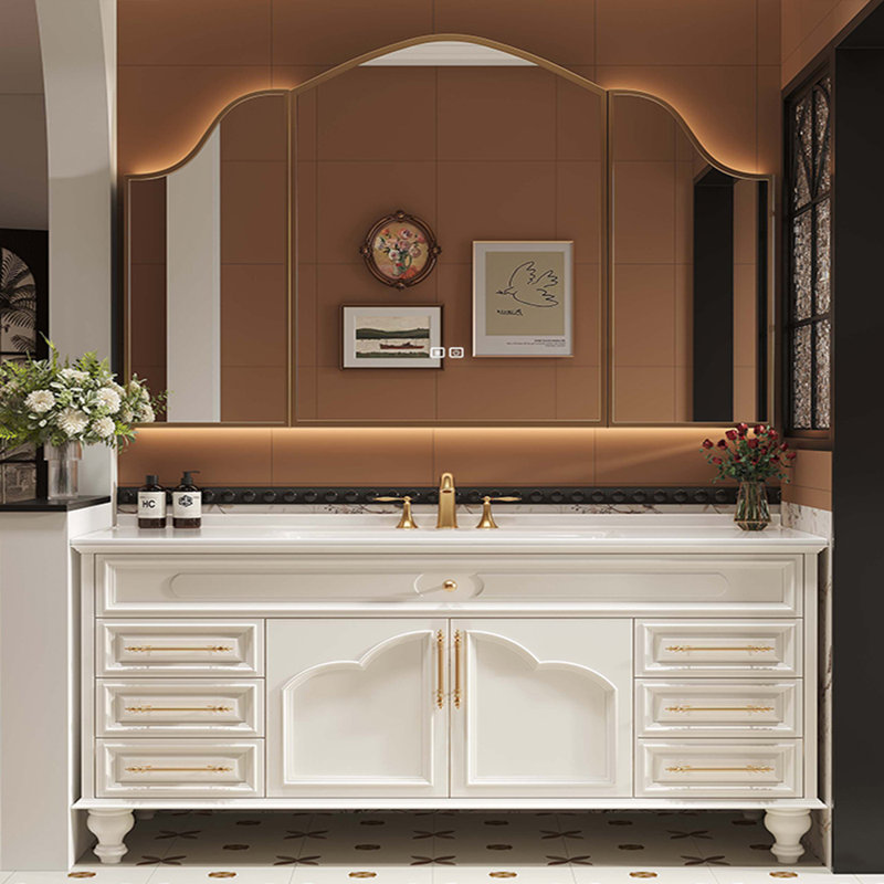 French style retro modern bathroom cabinet, 67", White