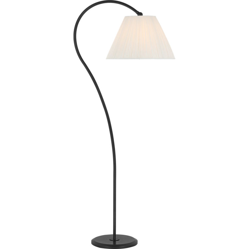 Dume Large Arched Floor Lamp with Silk Pleated Shade, Aged Iron