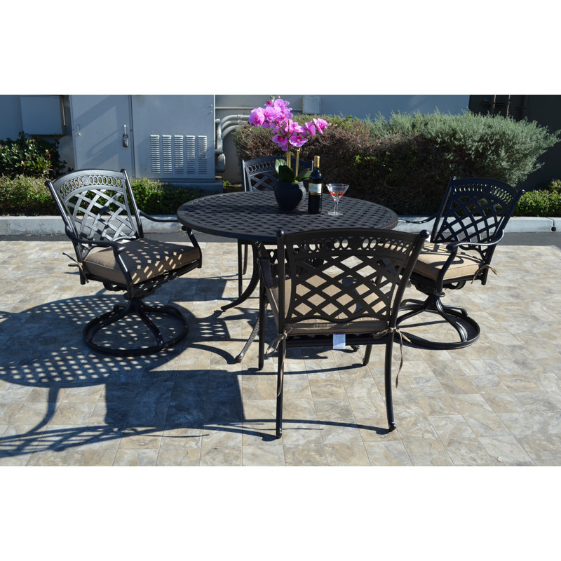 Wildermuth 4 - Person Patio Dining Set with Round Table , Sunbrella® Cushions Included
