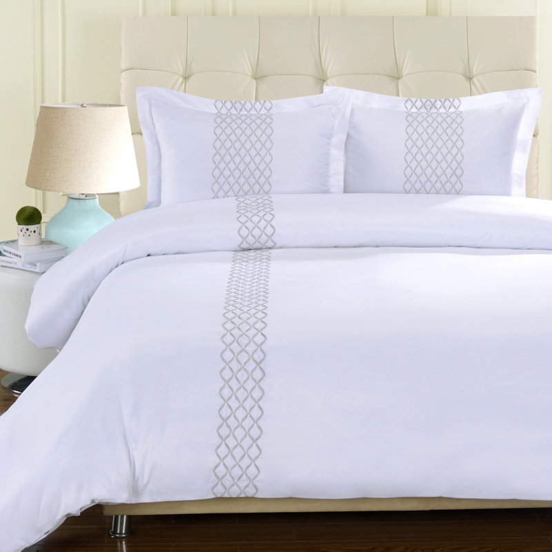 Full/Queen White Cotton Embroidered Duvet Cover Set