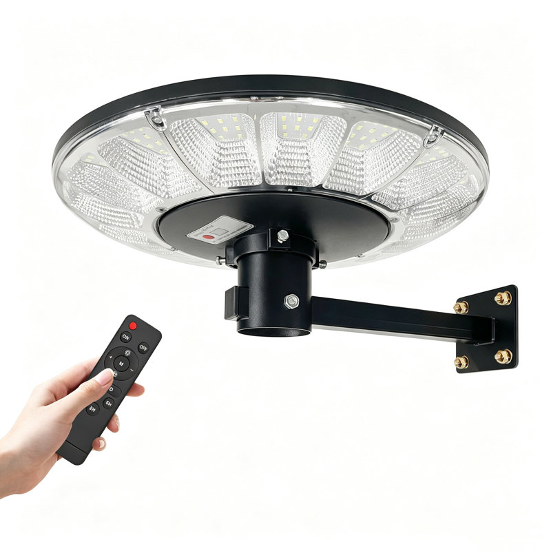 Lampadaires solaires extérieurs de 42 cm (16,5 pouces) avec support mural en L, 216 DEL, 2800 lm, étanches IP65, détecteur de mouvement et télécommande.