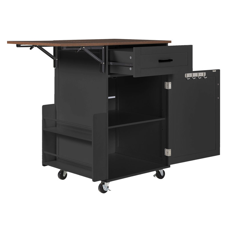 39.3" Farmhouse Kitchen Island With Drop Leaf, Black