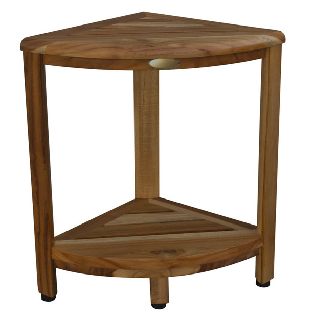 EcoDecors, 17 po, tablette de coin en teck, tabouret de douche en teck, petit banc de salle de bain, tablette de coin en teck, en EarthyTeak ™