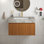 Meuble-lavabo de salle de bain en contreplaqué avec lavabo, armoire de rangement murale avec tiroir et porte, comptoir en pierre frittée gris clair et lavabo en céramique, pré-assemblé, couleur grain de bois de chêne brun