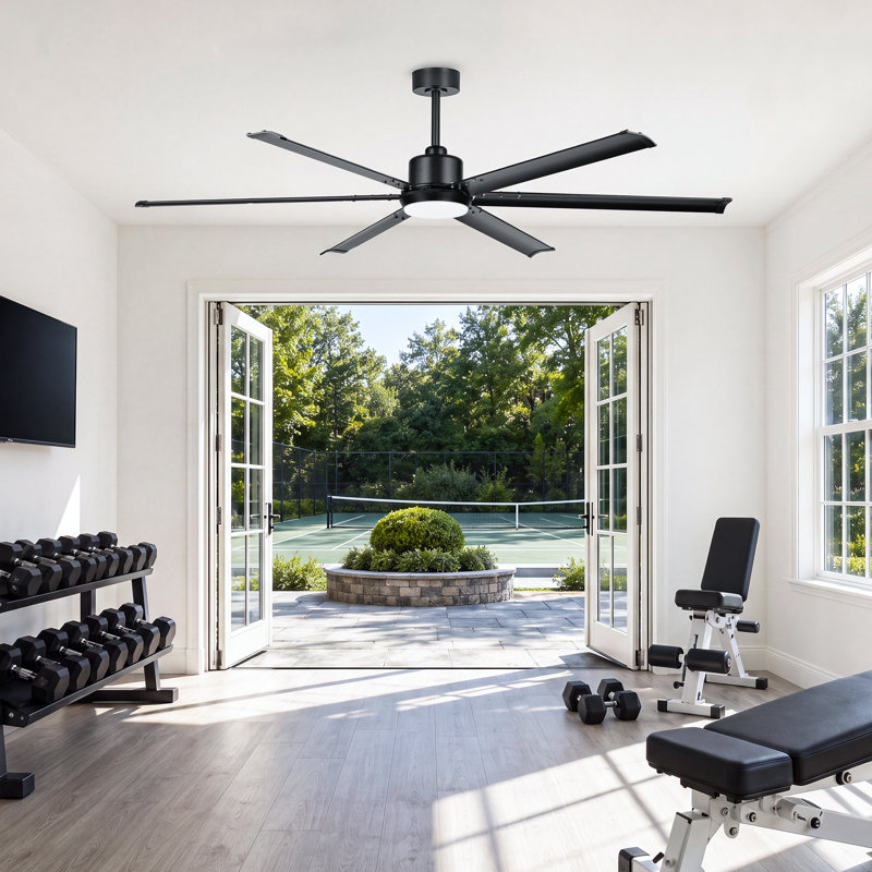 Ventilateur de plafond 72 po avec éclairage intérieur / extérieur - DEL 3 couleurs, moteur CC réversible à 6 vitesses, pales en aluminium noir mat