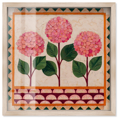 Patterned Petals III Shadowbox Print Pink Floral Wall Art by Art Remedy, Blonde Frame, 30 x 30