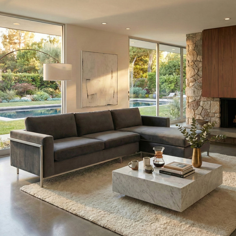 Davian Upholstered L-Shaped Sectional Reversible, Dark Gray Velvet