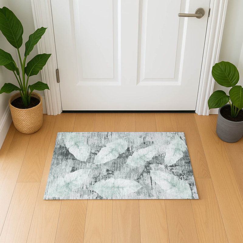 Premium Machine Washable Mayfield floral Rug, 1'8" x 2'6", Teal