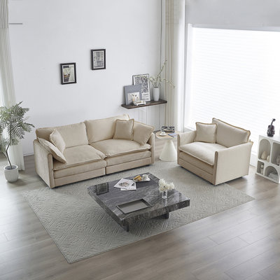 Ensemble de causeuse et de chaise 2 places, ensemble de canapé et de chaise 2 pièces, causeuse et fauteuil d'appoint, canapé de salon en chenille 2 pièces (1 + 2 places)