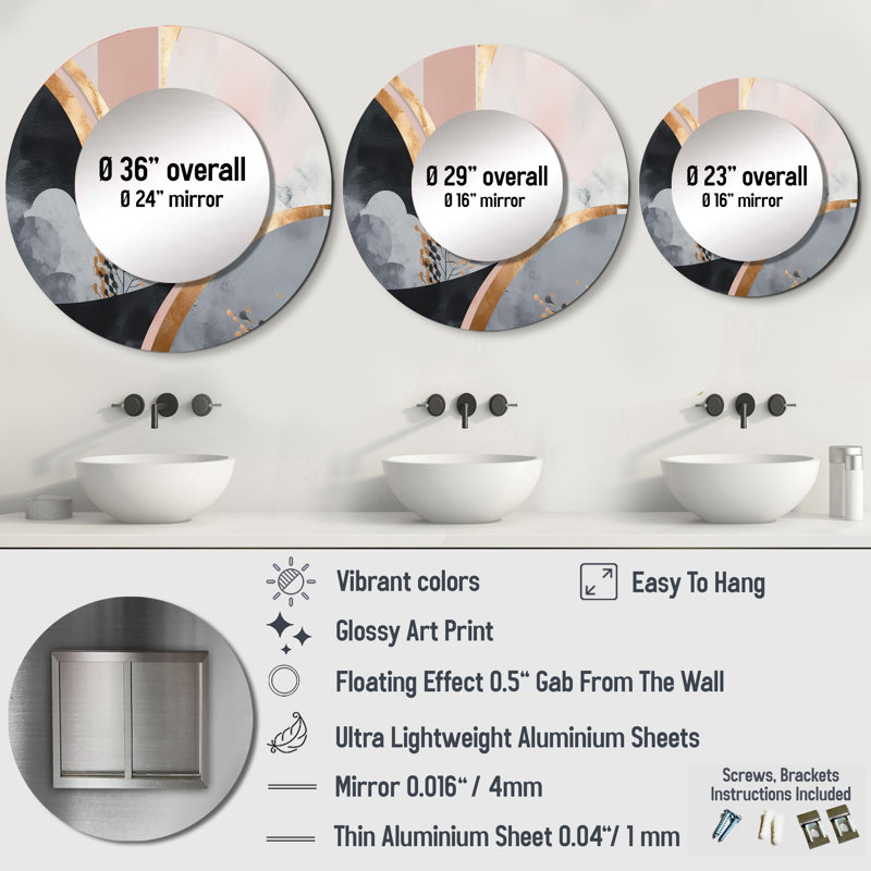 Rose Gold Unveiling Reverie IV - Abstract Floral Round Mirror Wall Decor_MTMIR60190, 29" x 29"