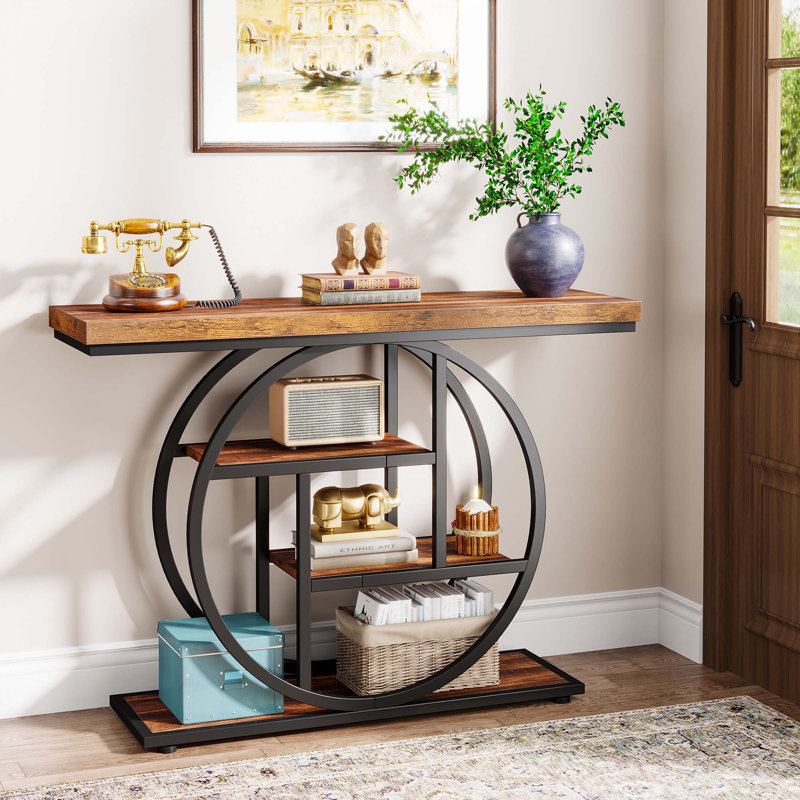 41.3" Industrial Console Table, Rustic Brown/Black