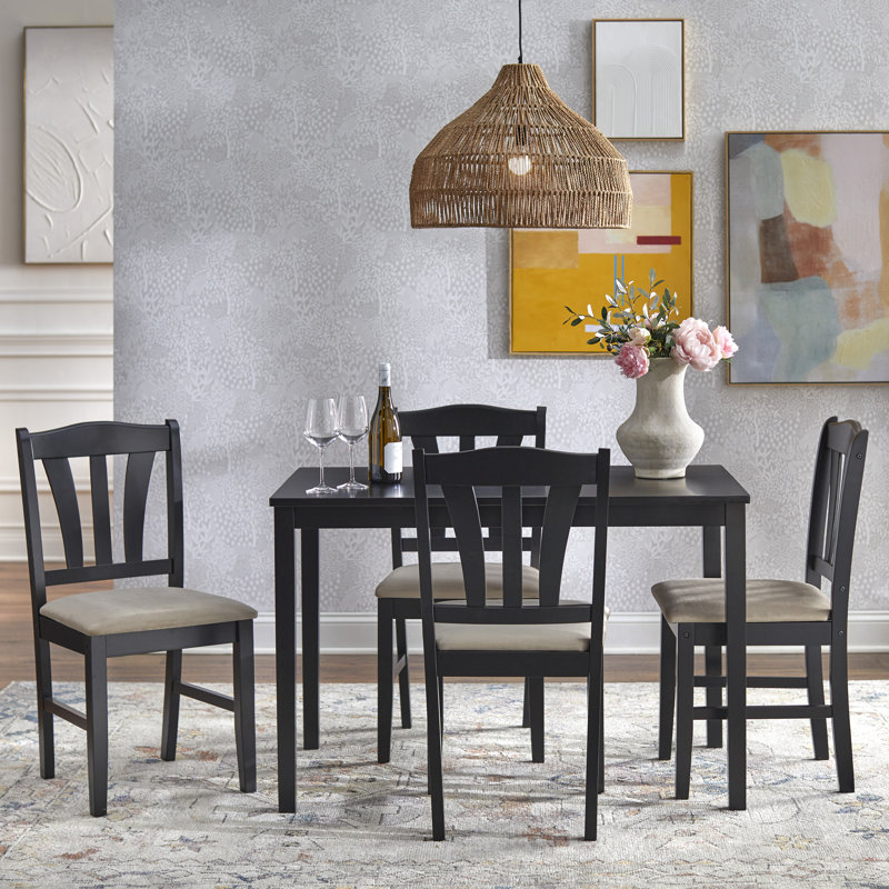 Nadie 4 - Person Solid Wood Solid Wood Top Four Leg Dining Set, Black
