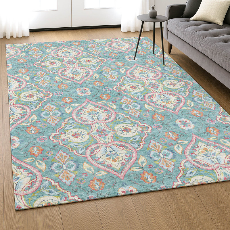 Premium Machine Washable Mayfield AMF2207 bohemian Rug, Spa, 3' x 5'
