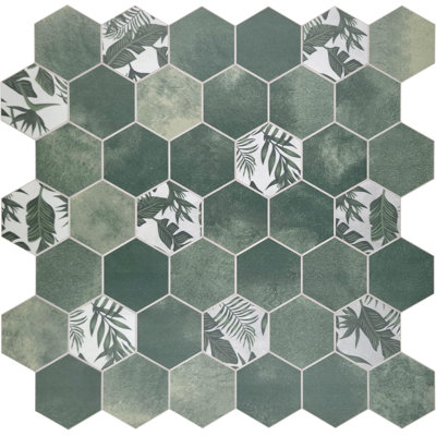 Dosseret à peler et à coller de 10 feuilles, aspect marbre de pierre hexagonale en ciment vert