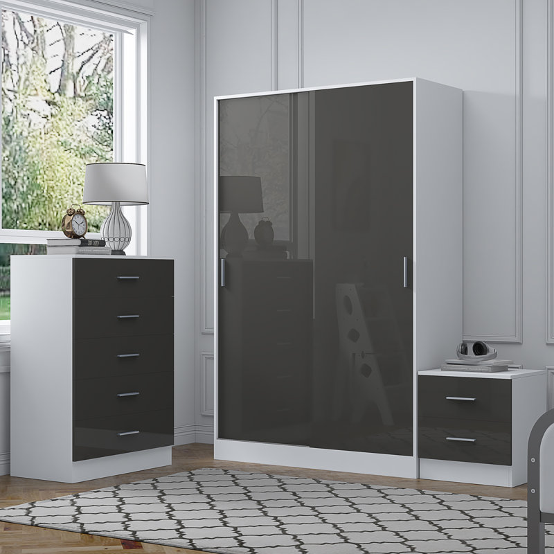 Eva Piece Bedroom Set, Grey Gloss / Matt White