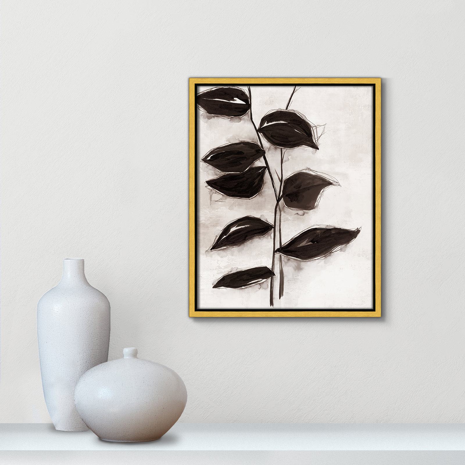 Leaves I by Eva Watts, 15.5" H x 12.5" W x 2" D, Gold Framed