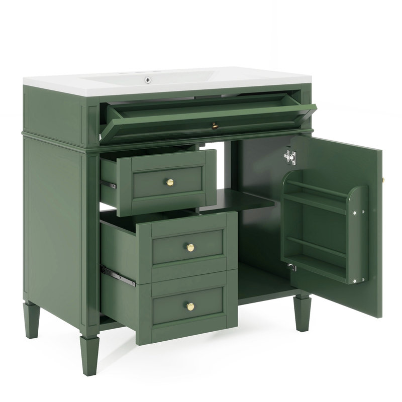 Meuble-lavabo moderne 36 po avec lavabo supérieur, Vert