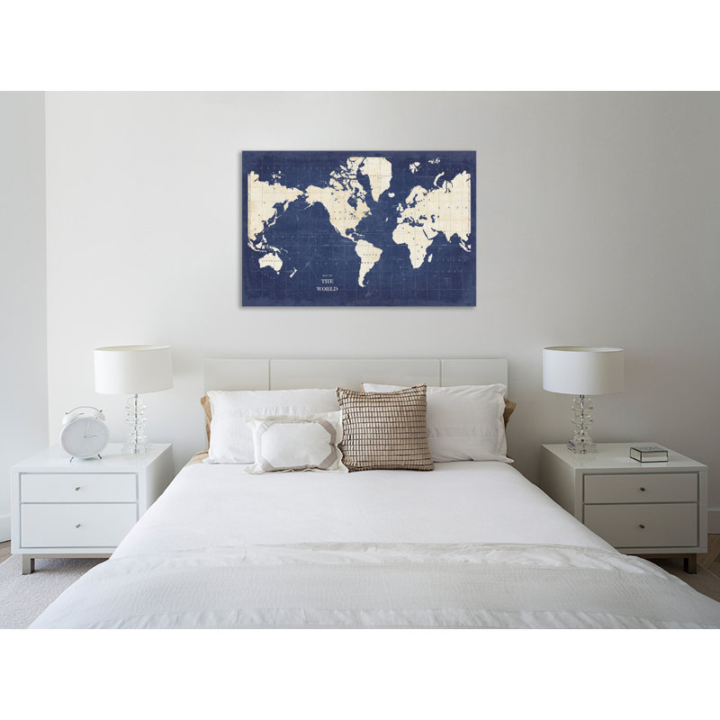 «Blueprint World Map - No Border» par Sue Schlabach, reproduction d'art sur toile tendue, H 10 po x l 15 po x P 1,5 po