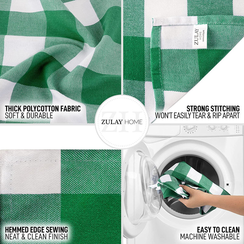 Zulay Home Table Runner Thick Poly Cotton Buffalo Plaid Table Runners 14"x72", Green/White