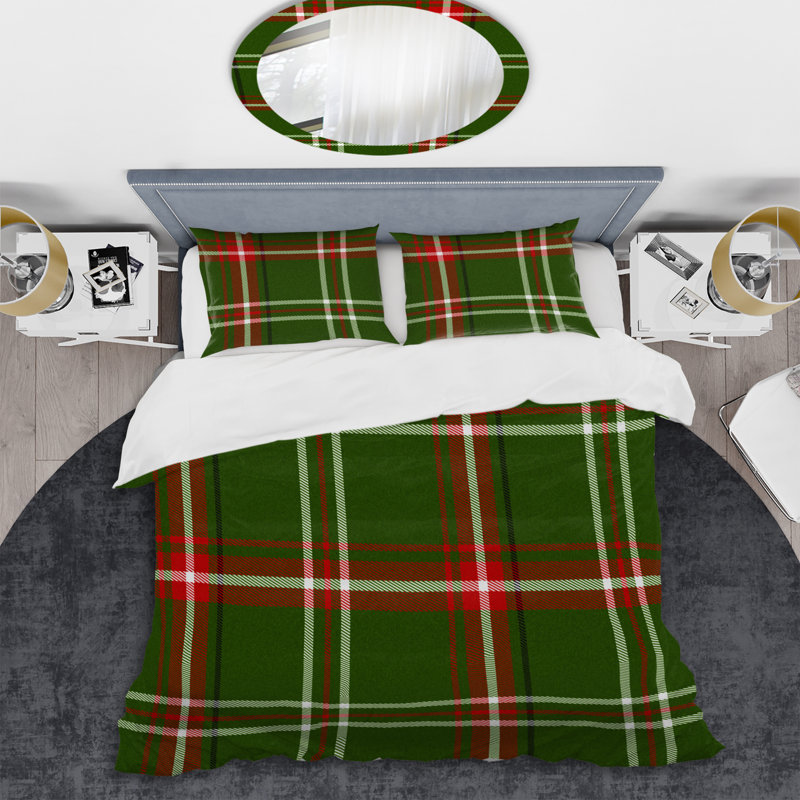 Green Checked Tartan - Abstract Duvet Cover Set - Microfiber Polyester, Twin Duvet Cover + 1 Standard Sham