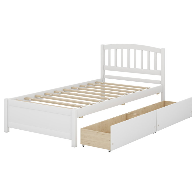 Lit plateforme avec rangement à deux tiroirs, Blanc