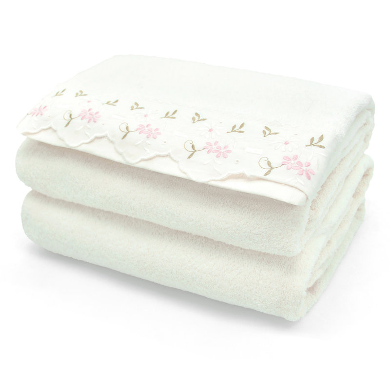 Arielyz cotton Embroidered lace Charlotte Bath Towel, White