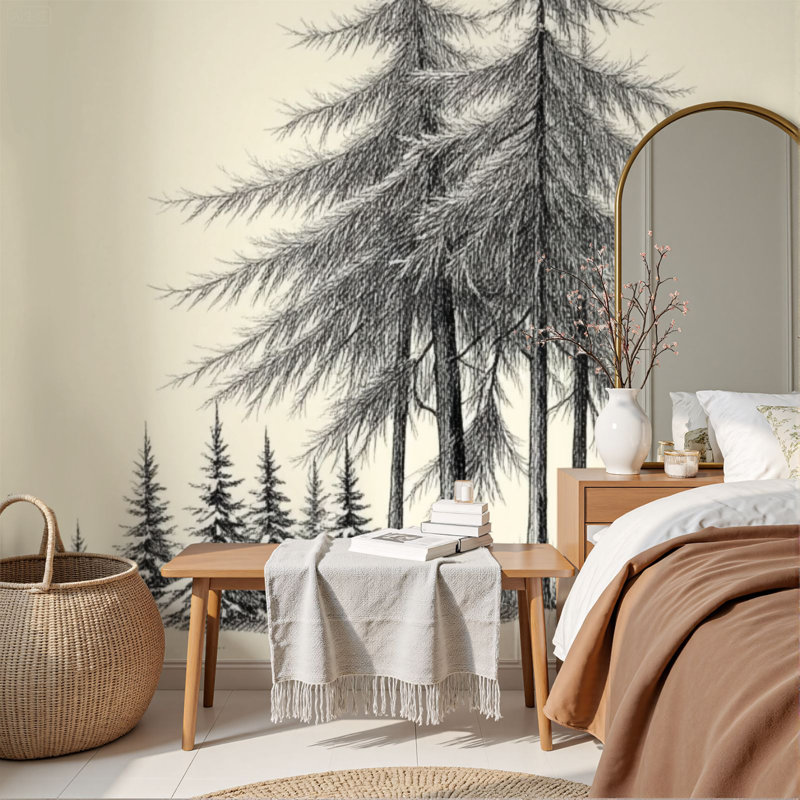 Papier peint auto-adhésif Snowy Winter Pine Trees Forest