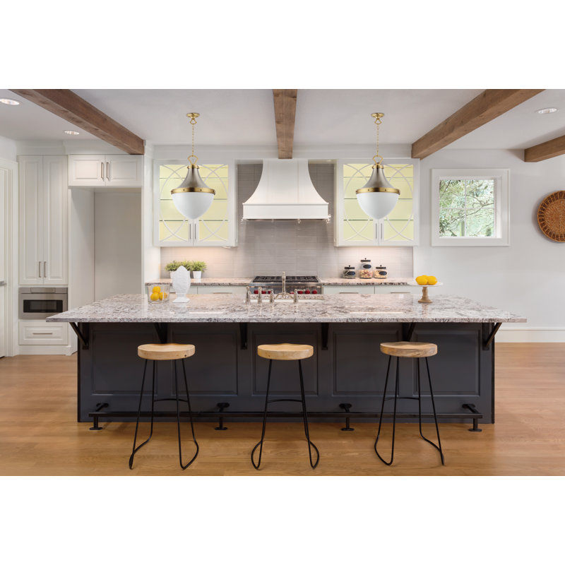 Luminaire suspendu unique en nickel satiné à 1 lumière Conrad, Nickel satiné / laiton satiné, H 17,5 po x l 12 po x P 12 po