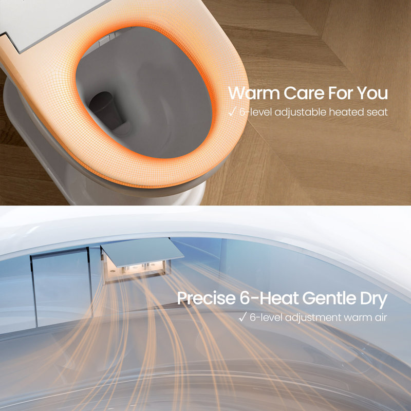 Siège de toilette de bidet rond R & t V305, siège de bidet Smart Electri avec eau chaude réglable, séchoir à air, siège chauffant, veilleuse, désodorisation