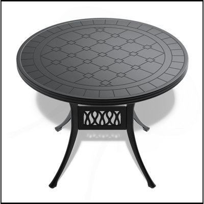 Table de salle à manger durable en aluminium coulé de 39,37 pouces avec une élégante texture sculptée, parfaite pour les réceptions en plein air et la détente.
