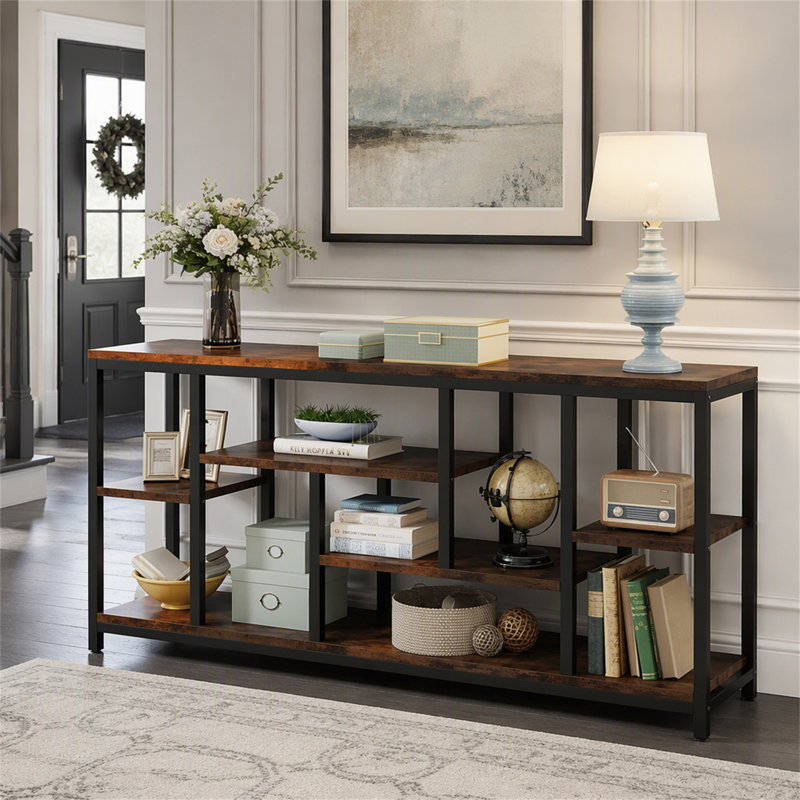 Table console d'entrée de 70,9 pouces avec tablettes de rangement, Brown
