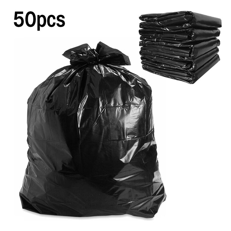 50 Extra Large Trash Can Liners Rubbish Garbage Bags 55 Gallon Heavy Duty,  Black