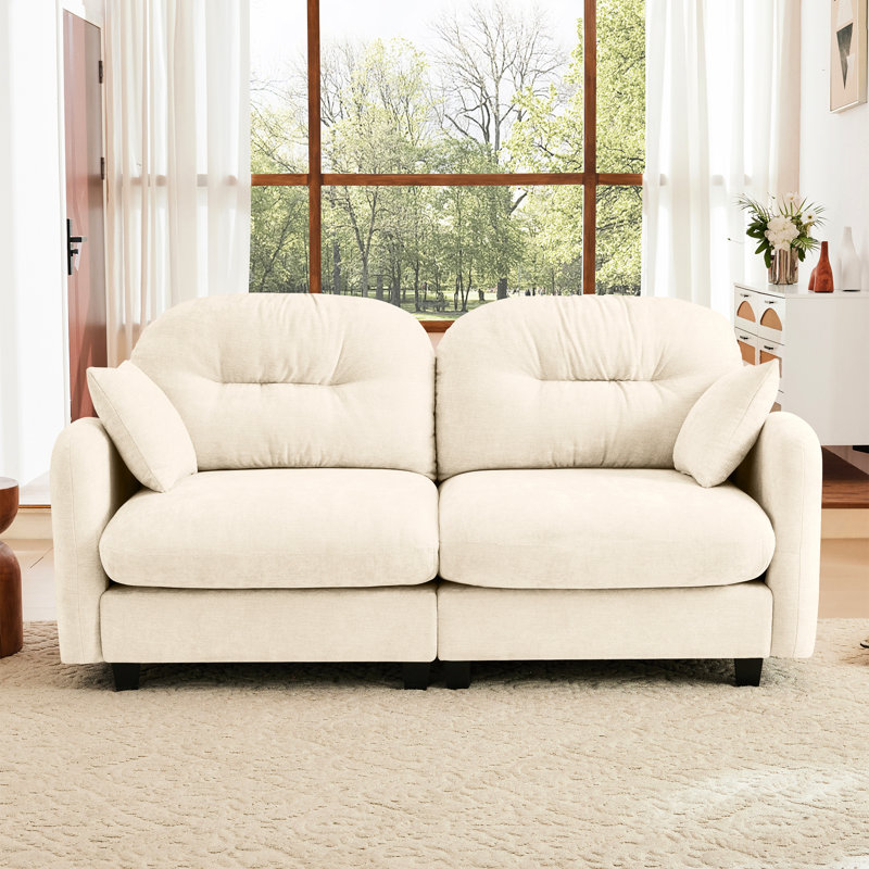 Canapé-lit 74 po avec accoudoirs rembourrés et coussinés en chenille 74 po, Beige, H 36,6 po x l 74 po x P 34,2 po