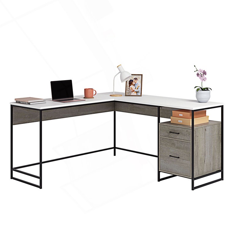 Bureau spacieux en L avec rangement, Blanc