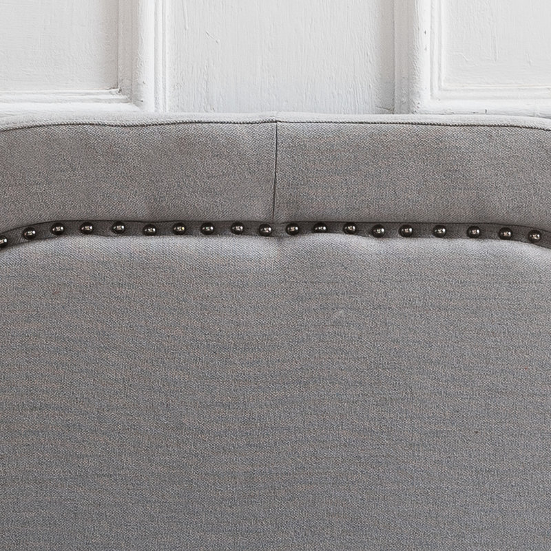 Grande tête de lit, revêtement en tissu gris, fabrication en fer, tête de lit réglable de 52,5 po x 60,42 po x 3 po, revêtement doux, structure, 5 po, garniture cloutée,