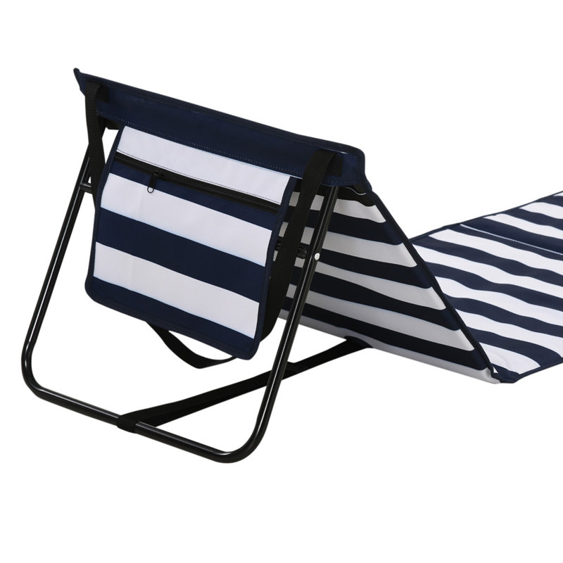 Chaises longues pliables avec sac de transport bleu et blanc