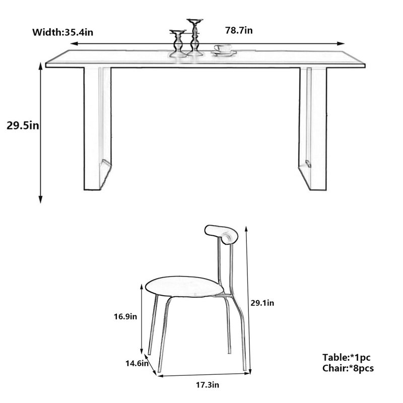 Table de salle à manger Minimalist, H 29,5 po x L 78,7 po x l 35,4 po