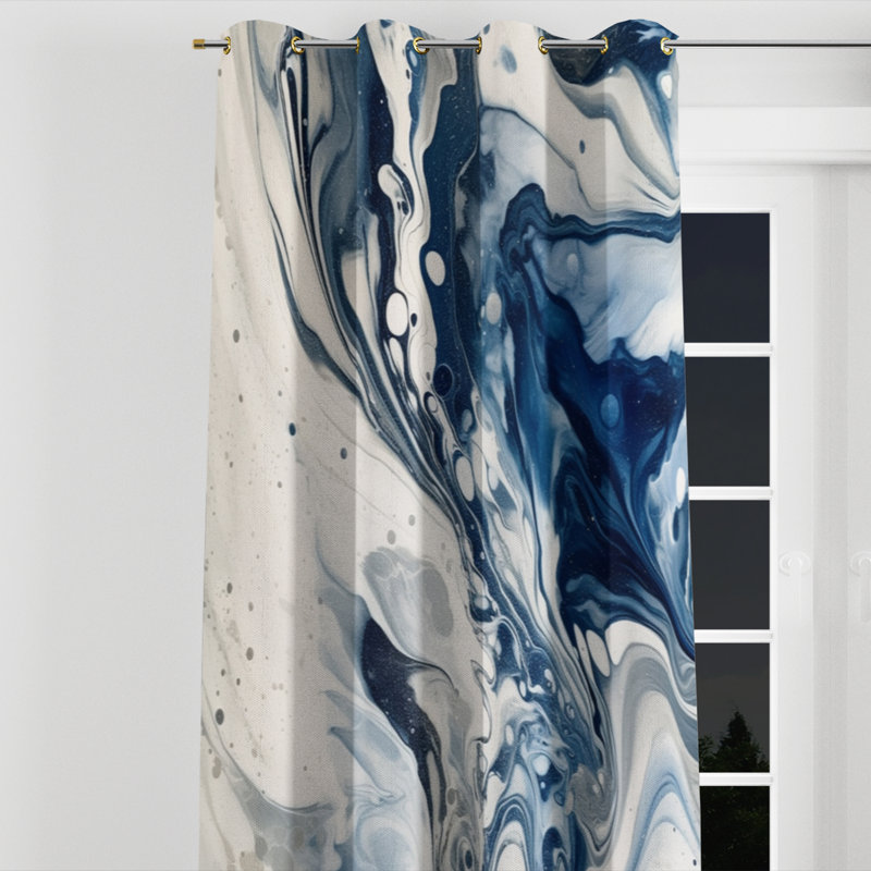 Blue And Grey Ethereal Elixir IV - Abstract Blackout Grommet Curtain - 1 panel, 52" W x 84" L, Golden Grommets