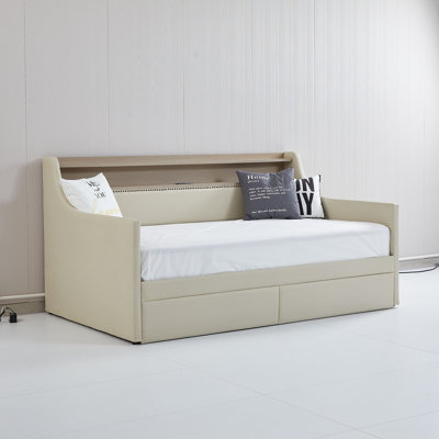 Daybed With Storage Drawers, Upholstered Daybed With Charging Station And LED Lights by Latitude Run