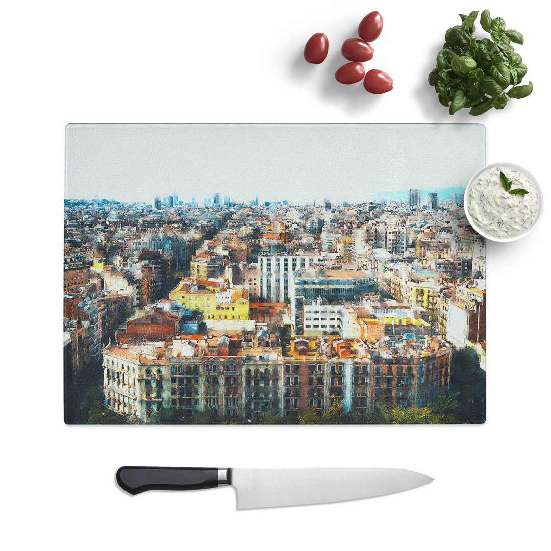 Rooftops of Barcelona in Spain Painting Chopping Board