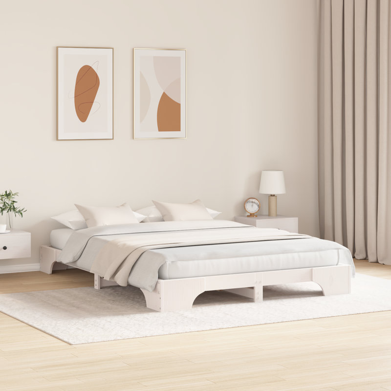 Bed Frame Solid Pine Wood, European Double (140 x 200 cm), White